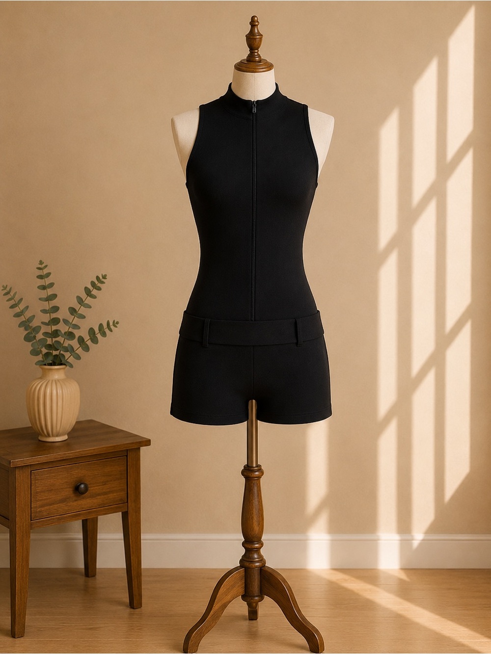 IAMNOTBASIC Hex Playsuit Black Minimalist Luxury Designer Zip Front Romper S